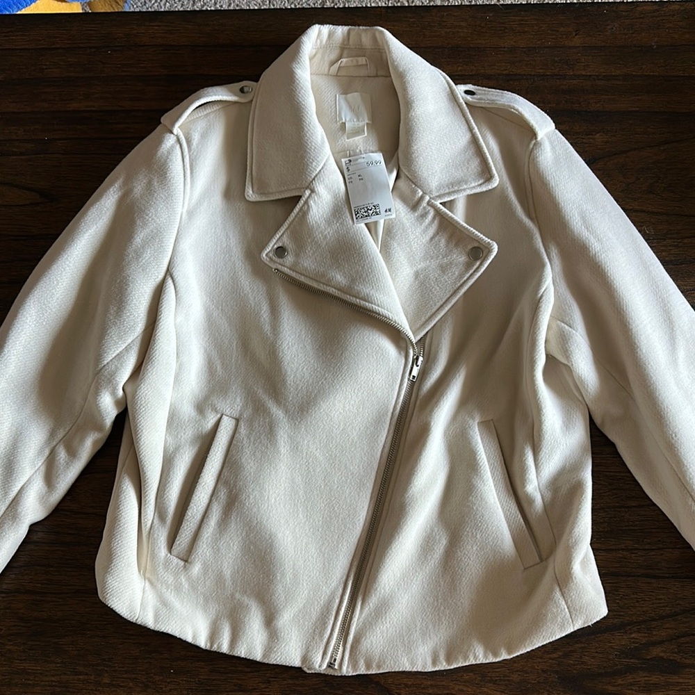 H&M Cream Leather Jacket Asymmetrical Design